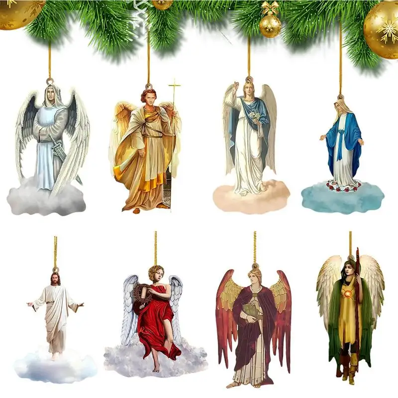 8pcs/set Christ Nativity Of Jesus Ornament Hanging Crafts 2D Acrylic Nativity Scene Pendant Christmas Tree Decoration Xmas