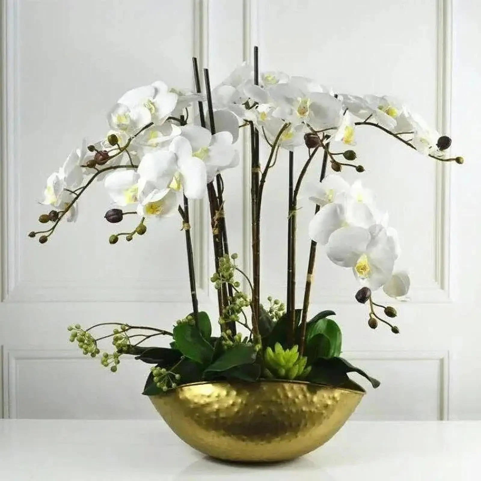 

Golden Bowl Planter Crafts Decorative Housewarming Gift Artificial Flower Pot for Hotel Indoor Farmhouse Living Room Festival
