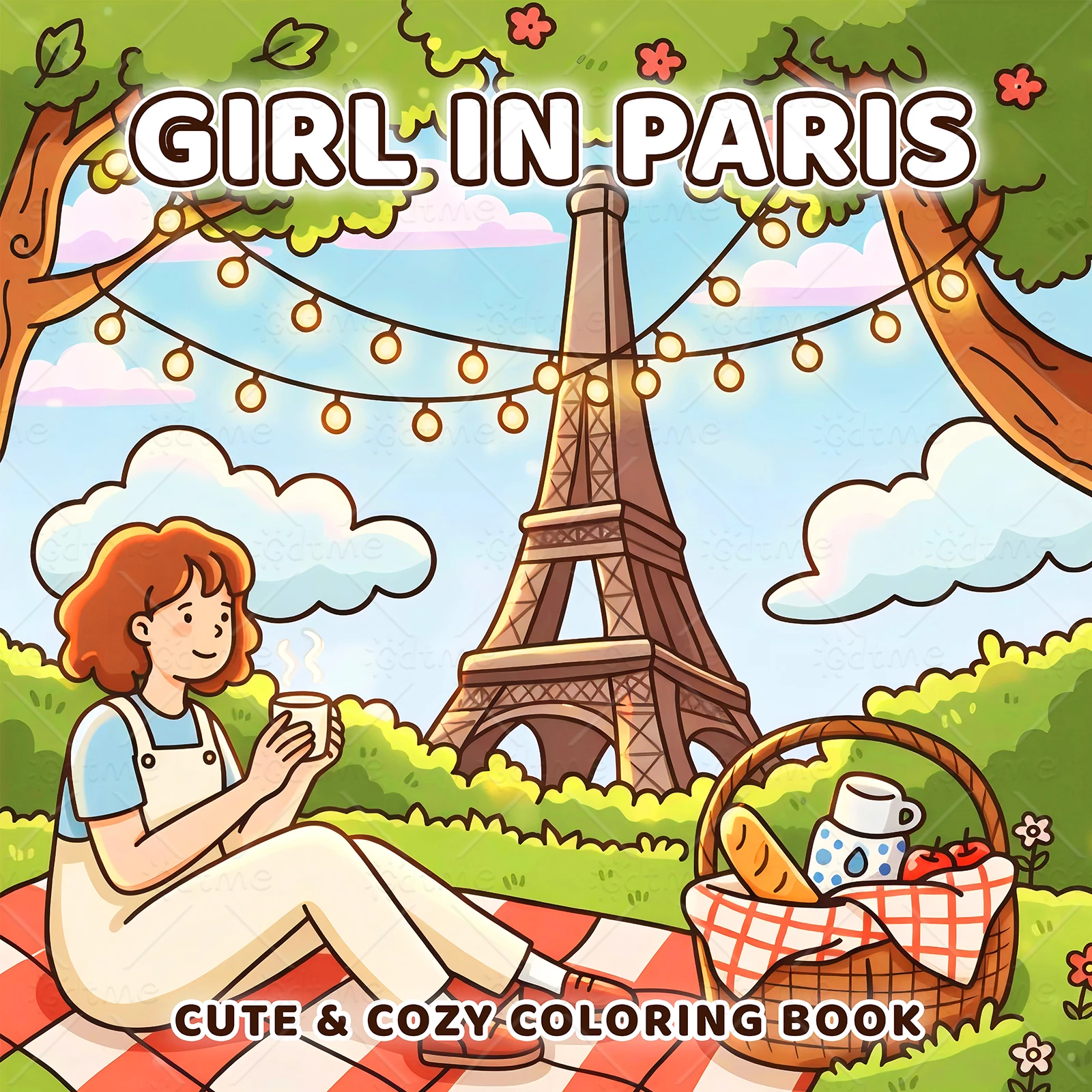 GIRL IN PARIS Bold-easy Patterns Coloring Book for Adults Cute Drawing Book Perfect Gift for Party and Birthday