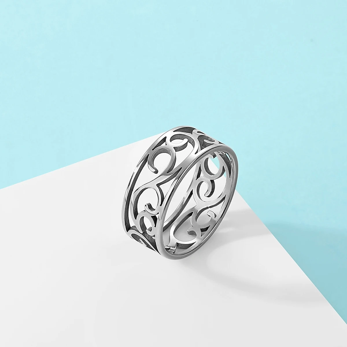Chandler Stainless Steel Flower of Life Ring Vintage Hollow Ring Gold Filled Ring for Men and Women