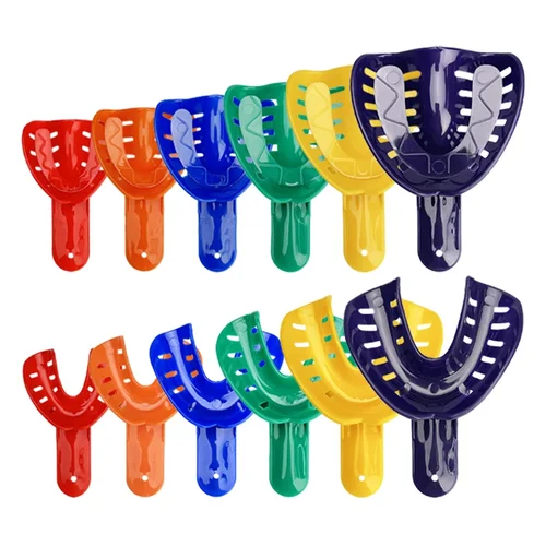 Imagen 2 del producto 10 Uds = 5 pares de bandejas de impresión Dental desechables, bandejas de plástico para soporte de dientes, bordes redondeados para niños y adultos, Herramientas de limpieza