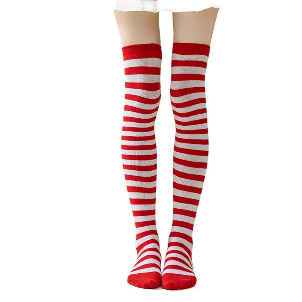 

Keep Warm Colorful Striped Stockings Japanese Style Absorb Sweat Over Knee Socks Soft Slim Striped Long Socks Festival Supplies