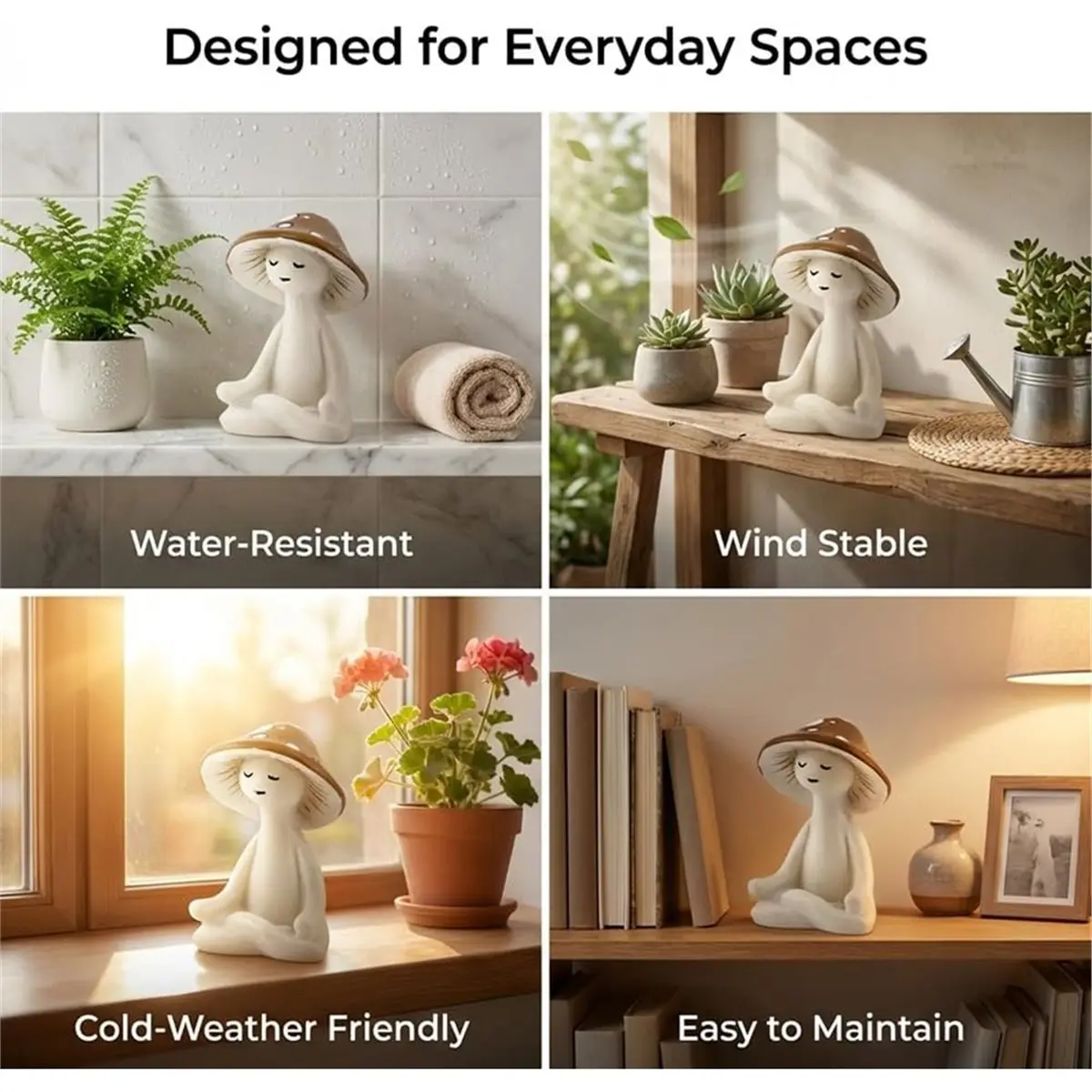 Time Saving 1 Pc Meditation Mushroom Resin Statue, Cute Yoga Mushroom Figurine for Garden, Shelf, Desk, Home Décor