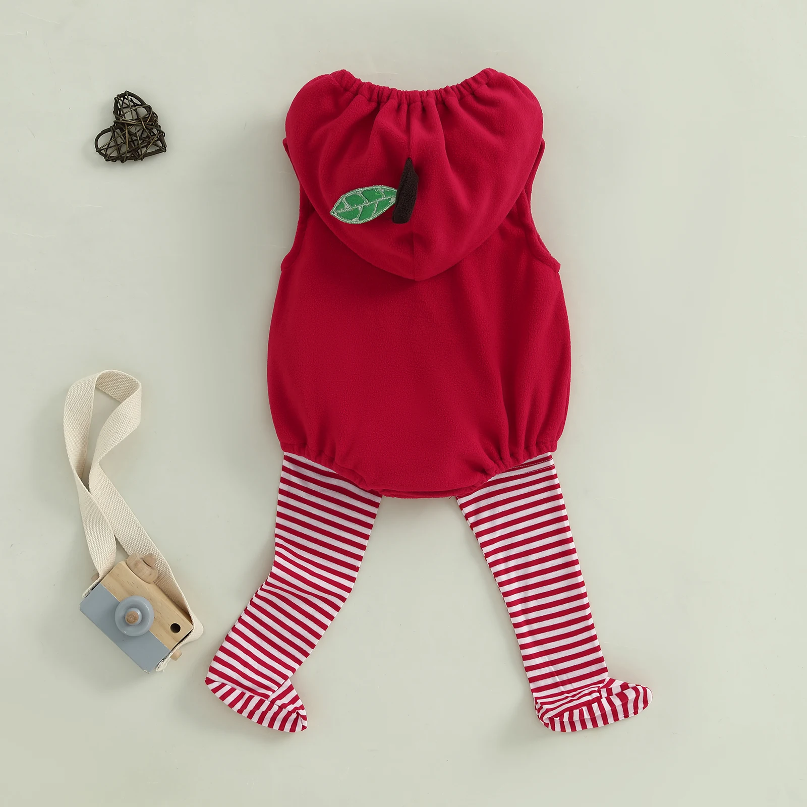 VISgogo Toddler Baby Apple Costume Sleeveless Hooded Jumpsuit with Striped Stockings Halloween Cosplay Clothes