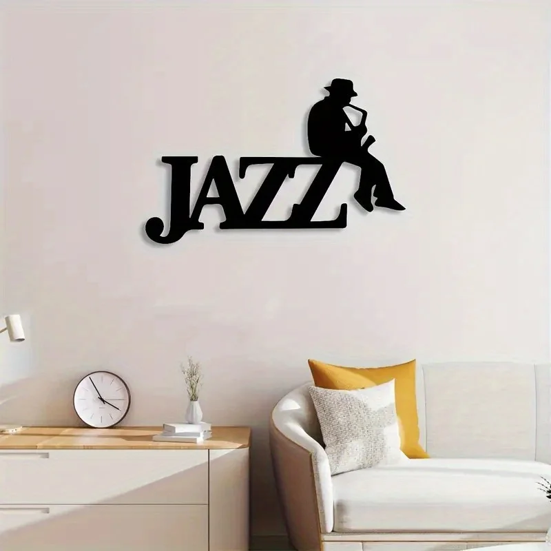 Jazz Musician Wall Decor—Heavy Metal Jazz Plaque with Saxophone Player Silhouette