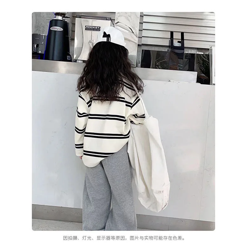 New Girls Striped Sets Children Round Neck Top Sweatpants 2 Pieces Autumn Kids Casual Fashion Loose Suit 5-14 Years Old