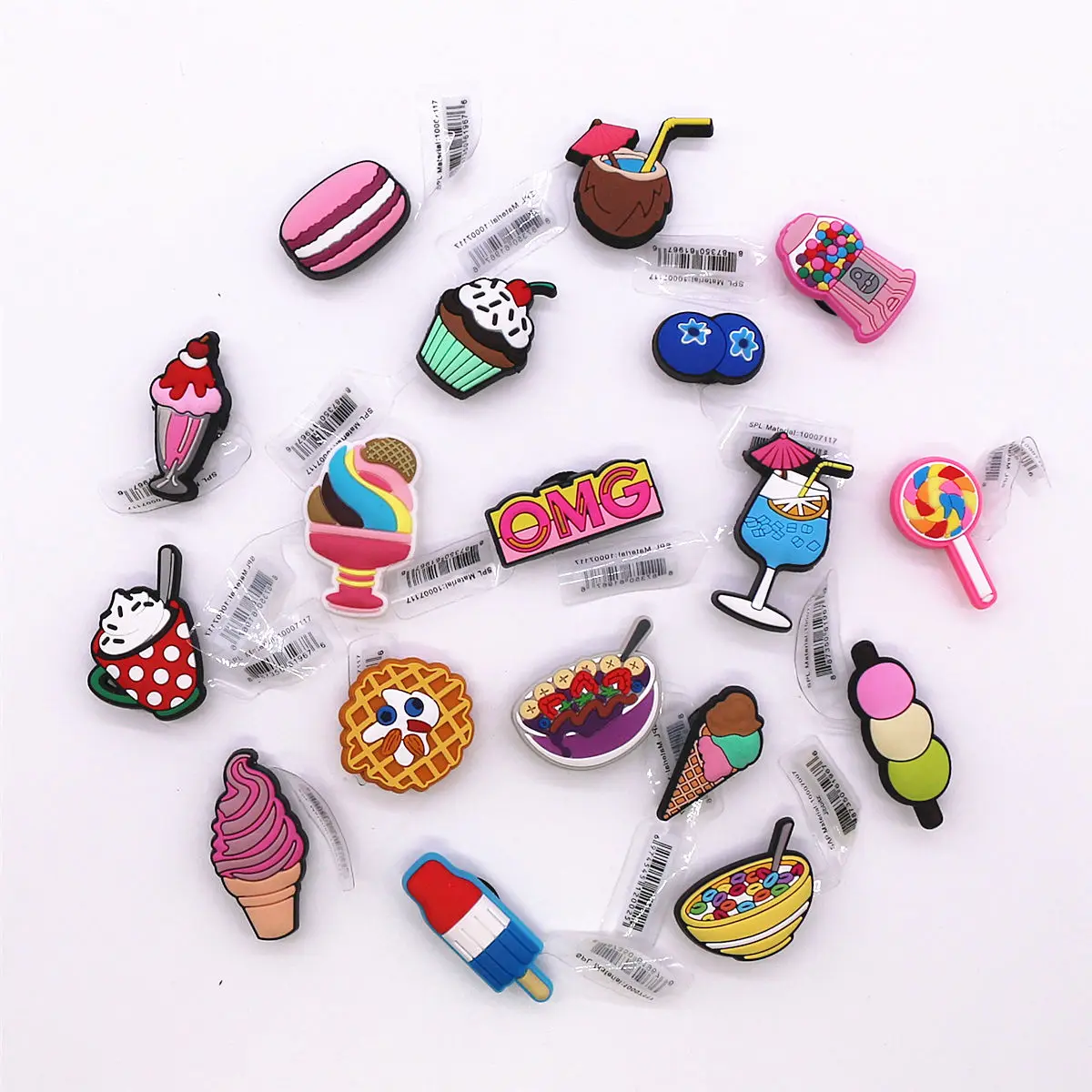 1pcs Original Food PVC Shoe Charms Accessories Macarones Lollipops Ice Cream Shapes Shoe Buckle Decorations for Kids Party Gifts