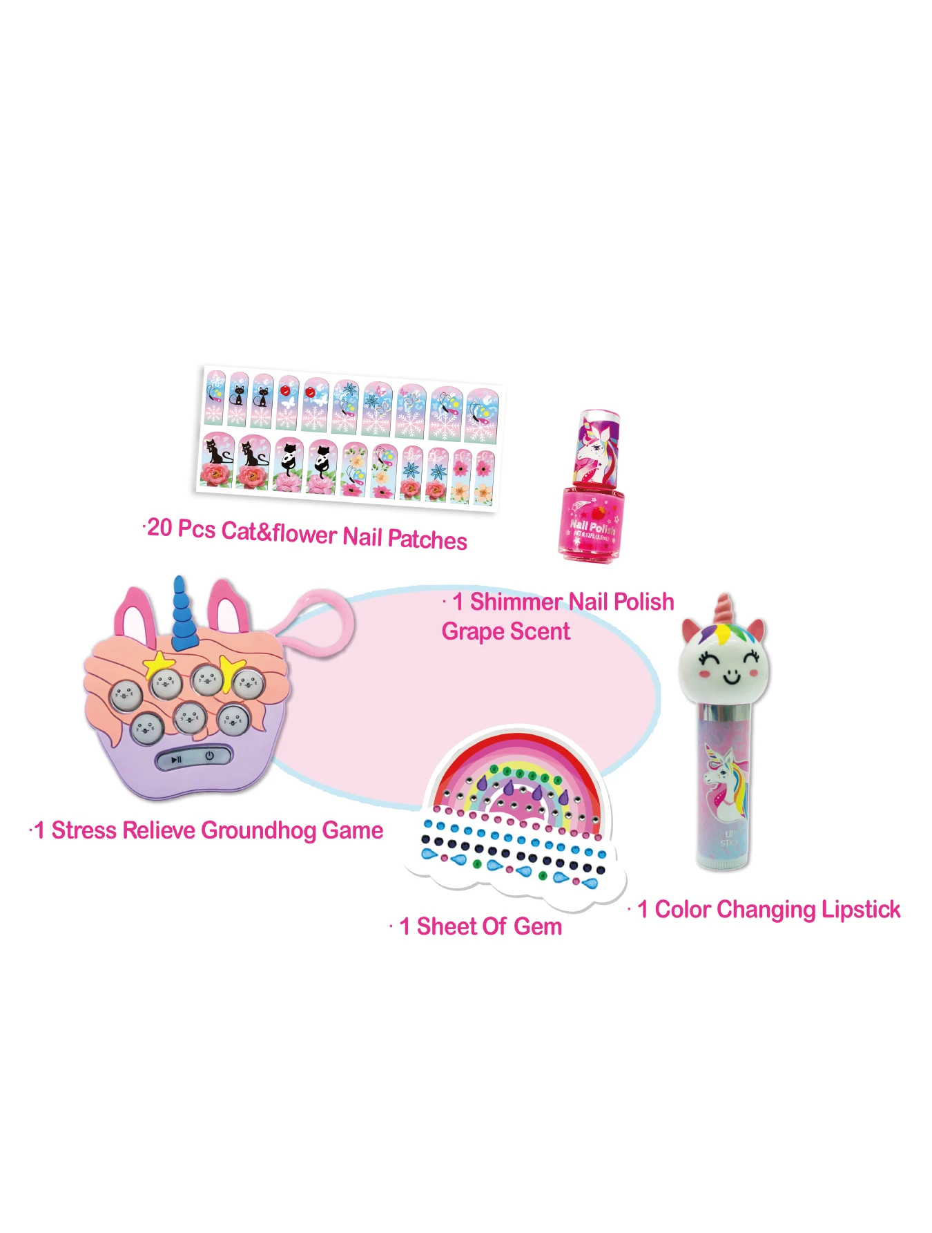 2024 Kids Makeup Set Cute Stress Relieve Cosmetic Set Nail Polish Art Set Gem Stickers Lip Gloss Set Kids Toys