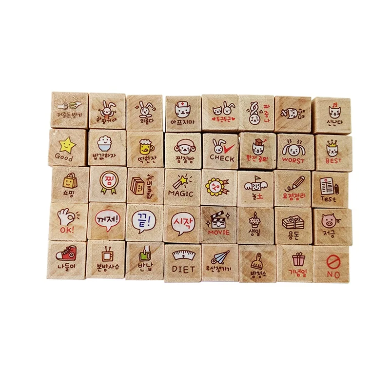 40Pcs Per pack Wooden Rubber Stamp Craft Stamps Diary Cartoon Pattern Scrapbooking Clear Stamps Papelaria Criativa