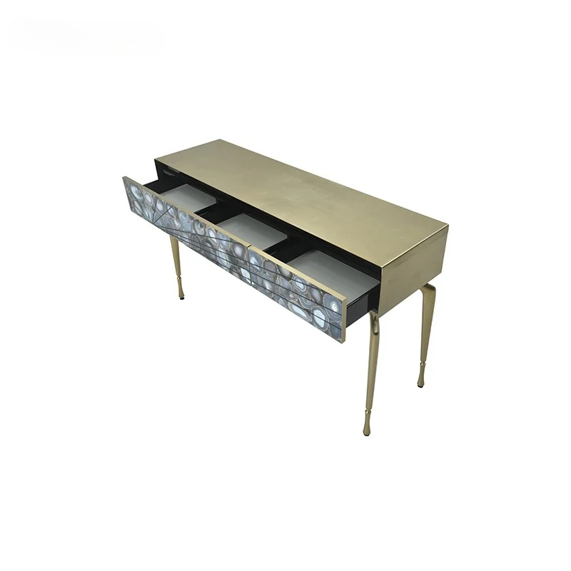 

Italian Light Luxury Agate Stone Entrance Console, Villa Entry Door Cabinet, Metal Legs, Landscape Platform