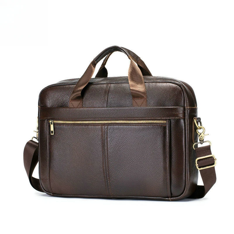 Men's genuine leather handbag for business trips and official documents - 15-inch laptop bag - cowhide shoulder bag