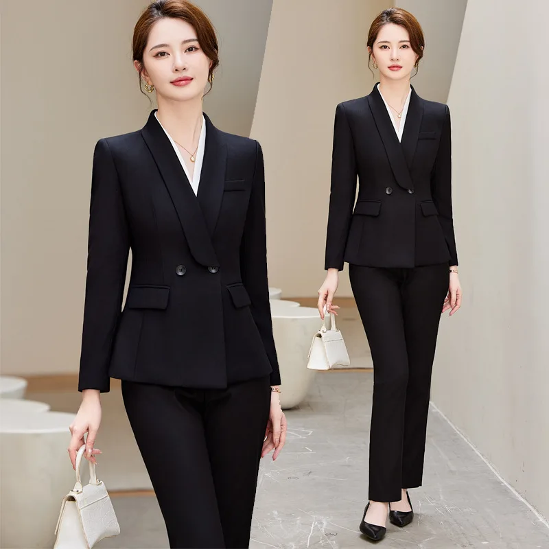 Black Suit Set Women's Autumn and Winter2024New Temperament Overall Jewelry Store Manager Sales Front Desk Suit Overalls