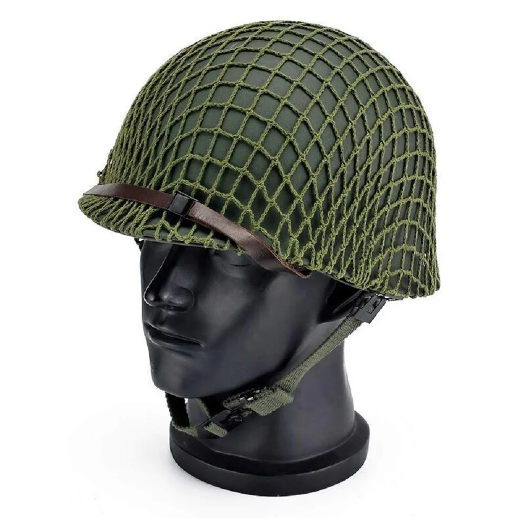 WWII US Army M1 Helmet, WW2 Gear, WW2 Helmet Metal Steel Shell Replica with Net/Canvas Chin Strap/Cat Eye Band