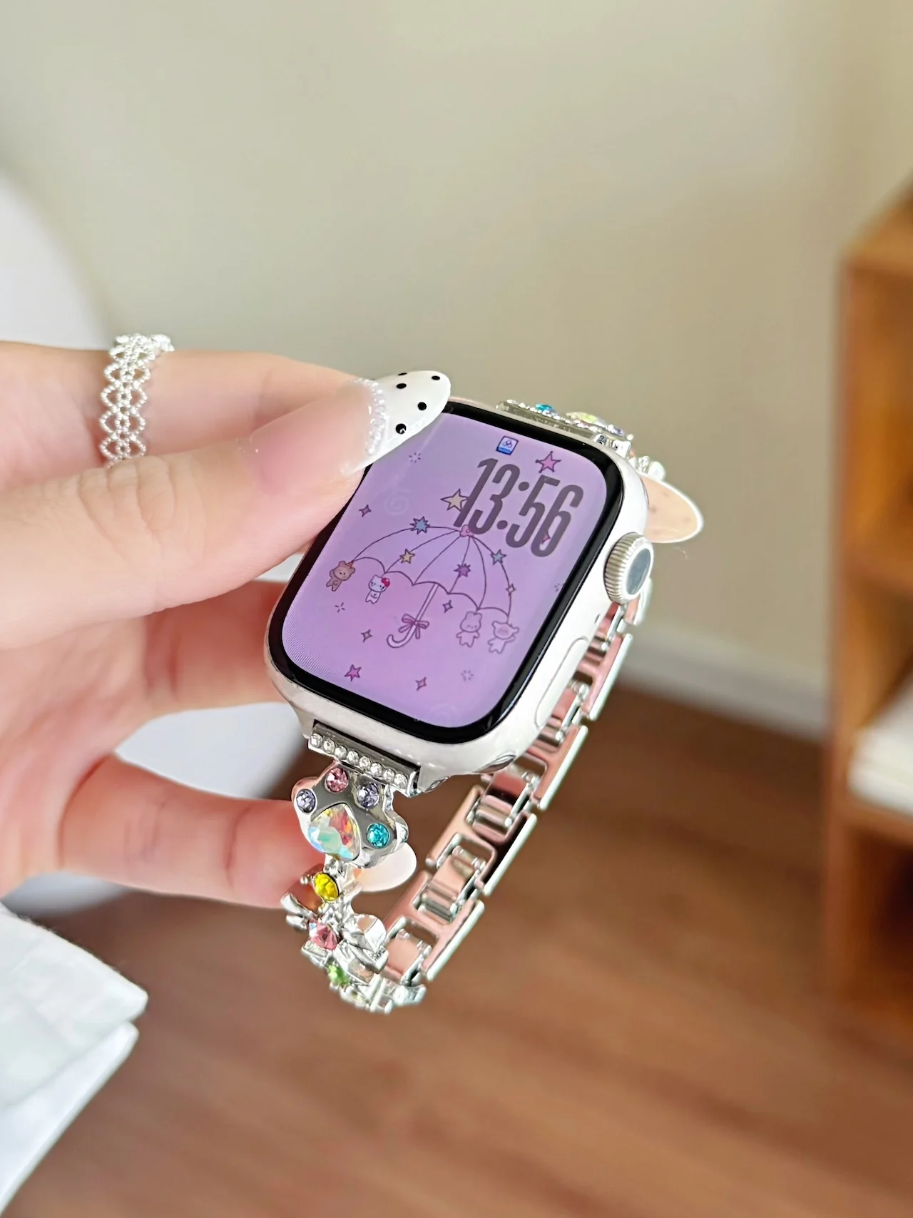 Sparkly Bow Star Rhinestone Metal Strap For Apple Watch Ultra SE 11 10 9 8 7 Sweet Colorful Gem Elegant Party Ladies Wristband