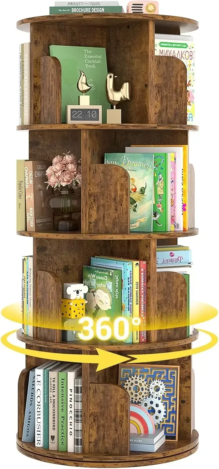 

Вращающаяся книжная полка, угловая книжная полка, деревянный вращающийся книжный шкаф на 360°, напольный вращающийся книжный шкаф