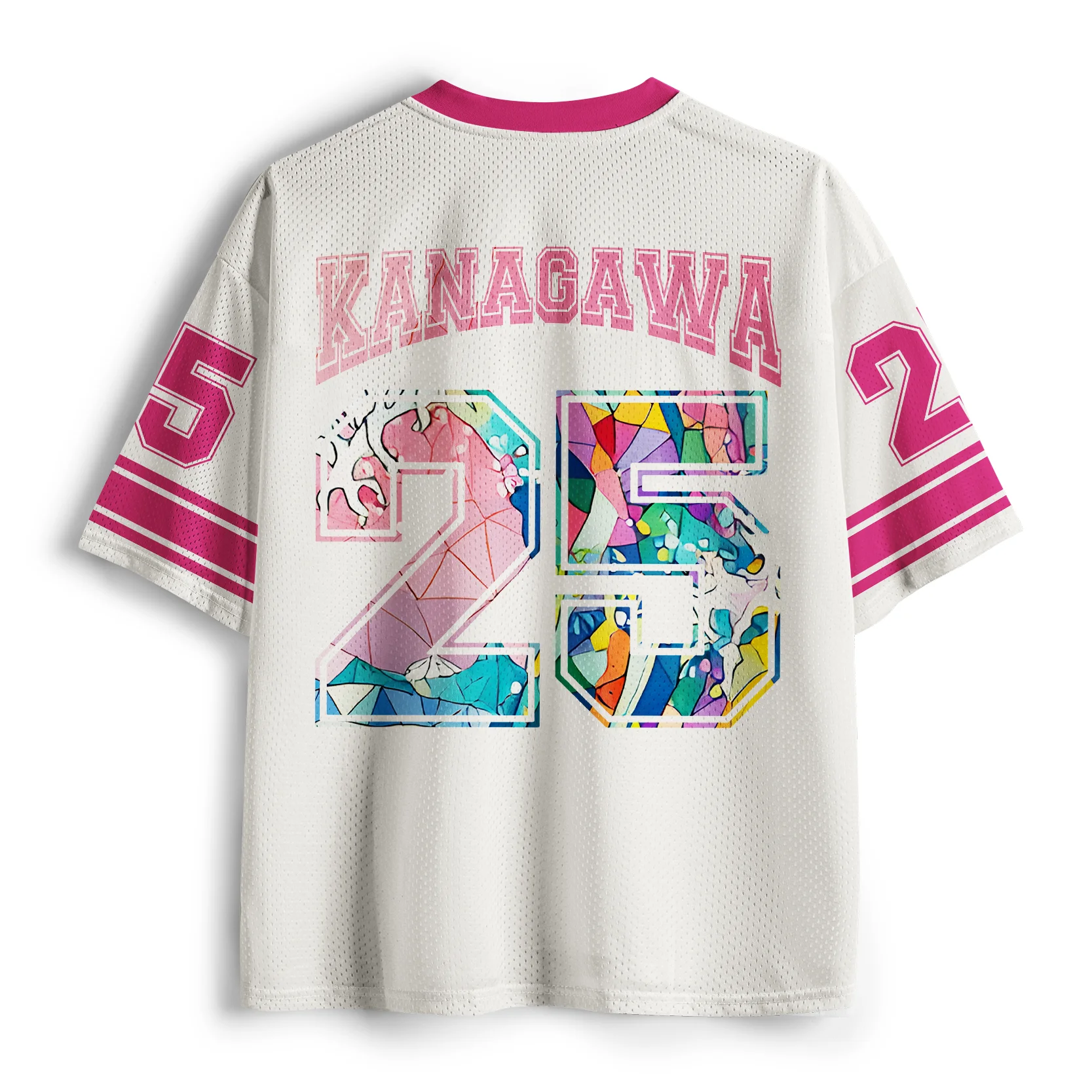 Colorful The Great Wave Off Kanagawa Jersey T-shirt Ukiyo-e Geometric Art V Neck Loose Harajuku Streetwear Short Sleeve Tee