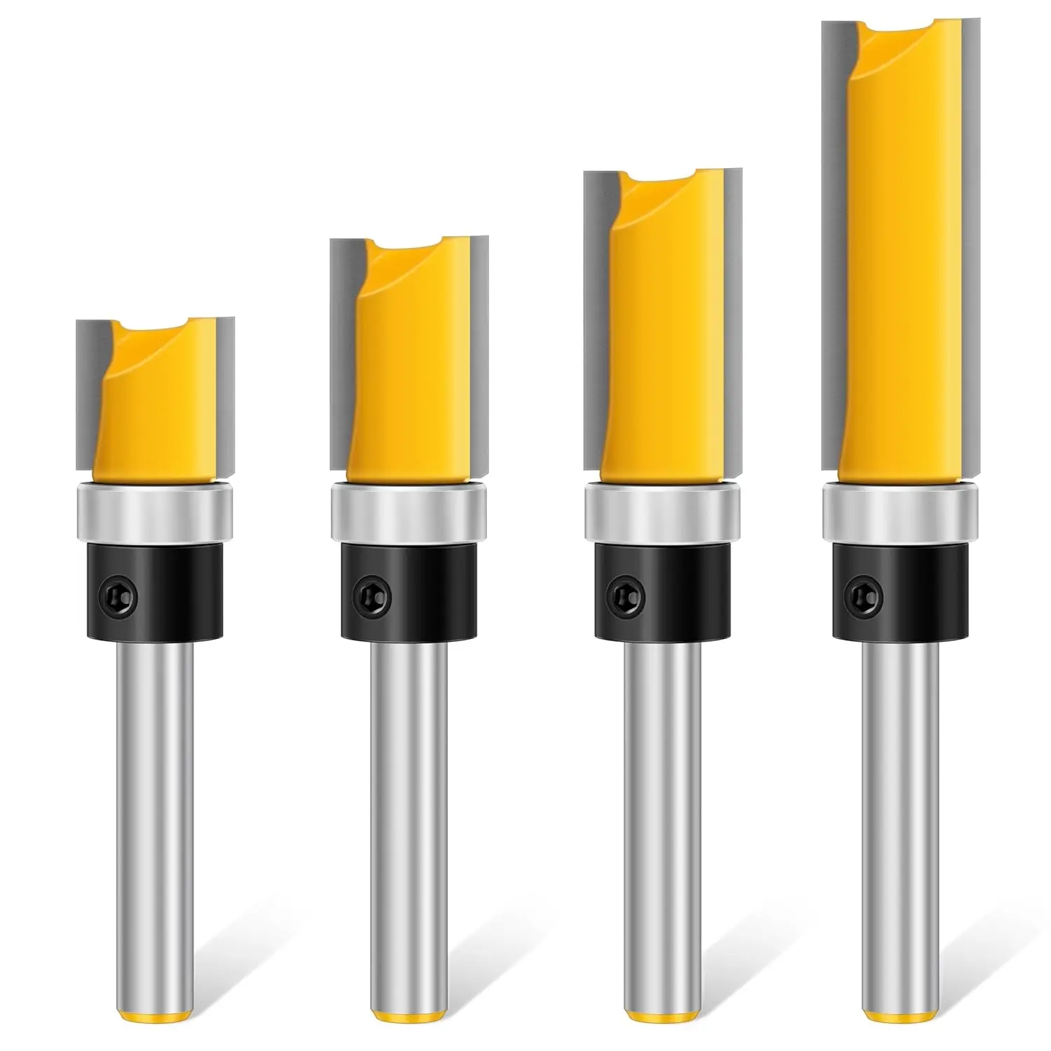

4 Pcs 1/4 Shank Wood Cutter Woodworking Tools Top Bearing Flush Trim Router Bits Set for Woodworking