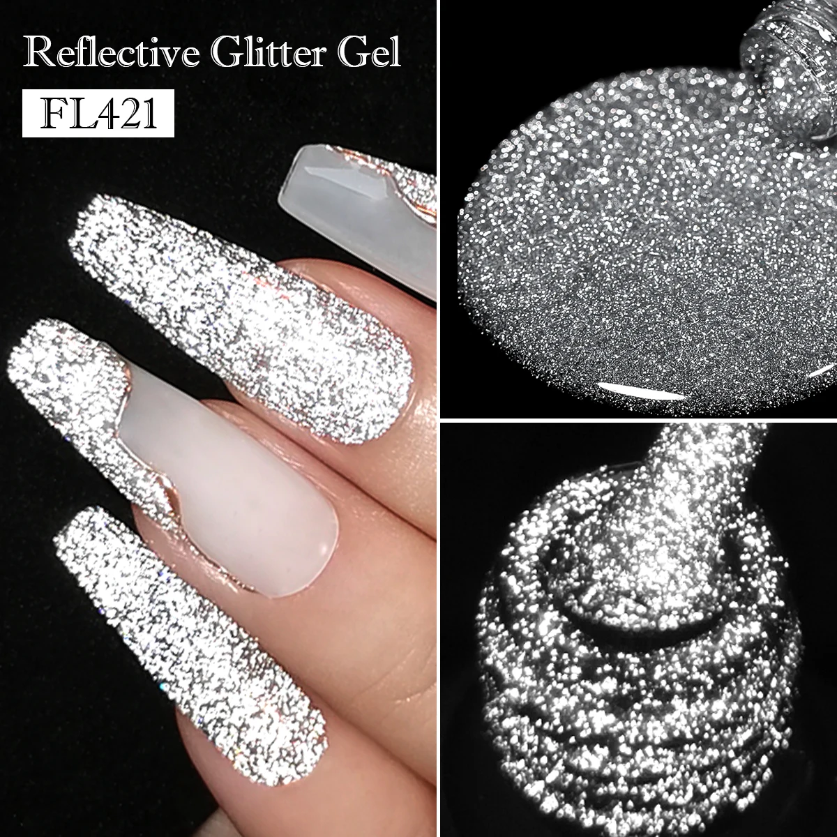 FOUR LILY 7ml Reflective Glitter Gel Nail Polish Shining Sparkling Gorgeous Silver Effect Semi-permanent Gel Nail Art Manicure