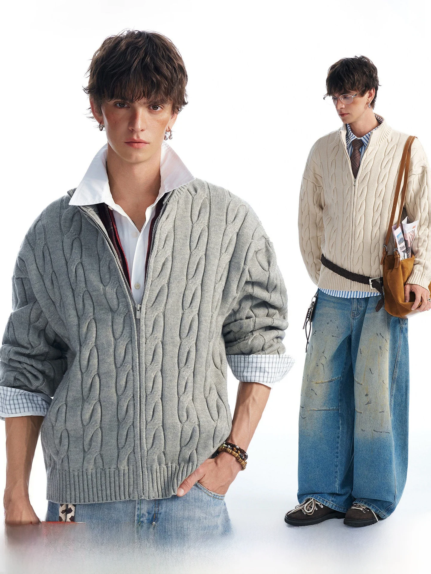 

Men's Knitted Cardigan Spring Fashion Old Money Style Loose Fit Long Sleeve Zipper Closure Warm Color Outerwear