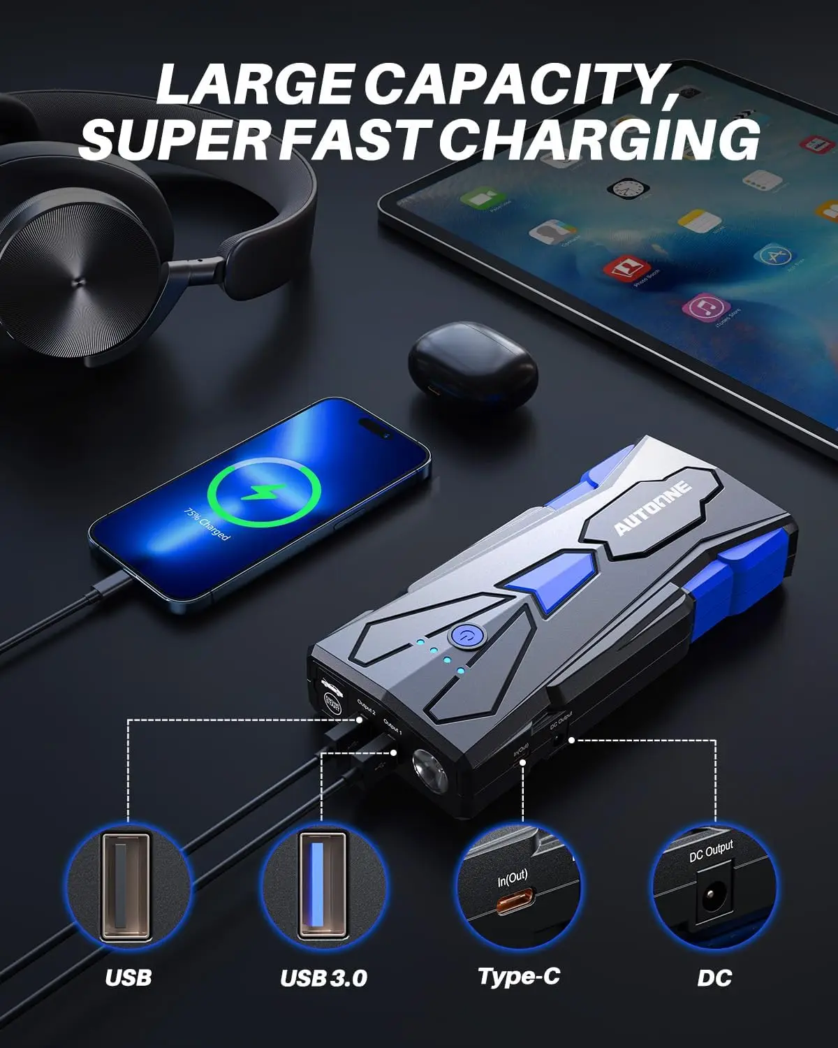 6000A Car Battery Jump Starter Up to All Gas,Car Battery Jumper Starter Portable 12V Jump Box with USB Output