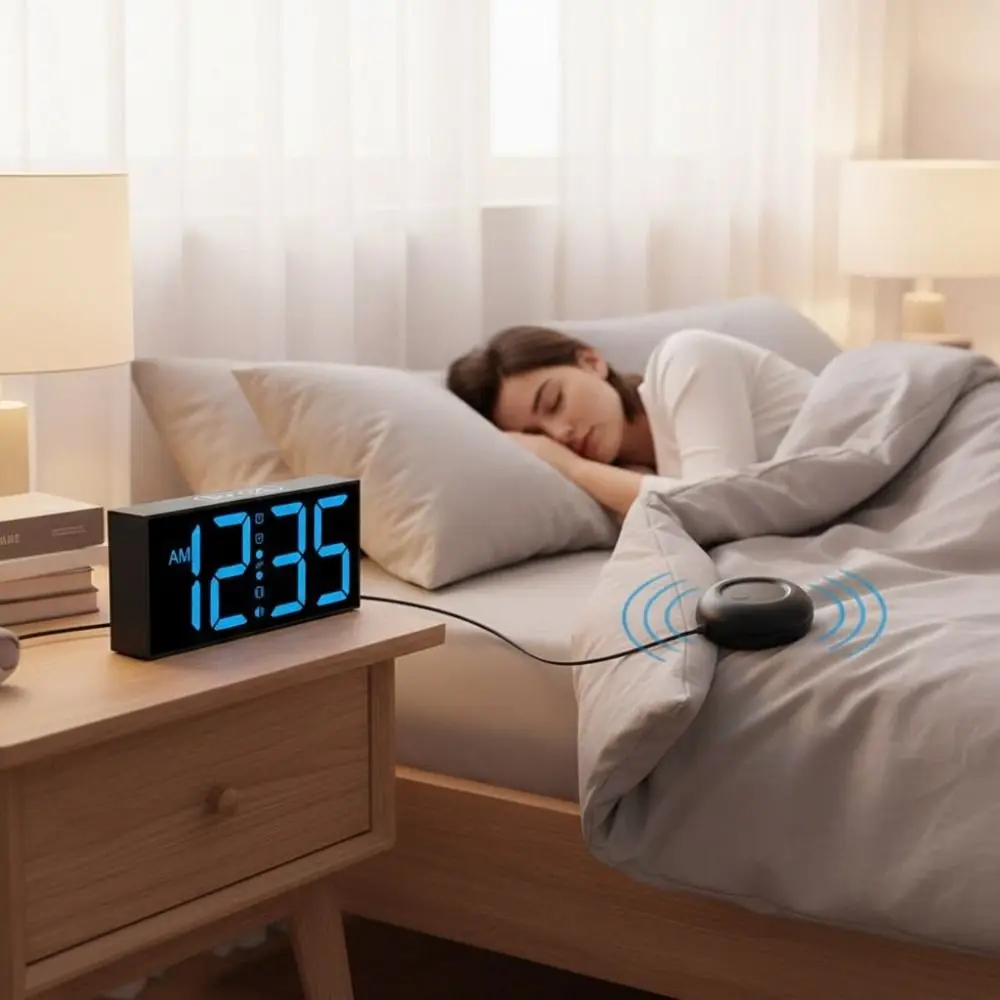 Super Loud Vibrating Electronic Alarm Clock Adjustable Volume Adjustable Brightness Digital Alarm Clock Large Display LED Screen