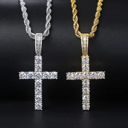 Hip Hop Cross Pendant Necklaces for Men Male Rapper's Fashion Simple Rope Chain Hot Sale Cubic Zirconia Punk Luxury Jewelry