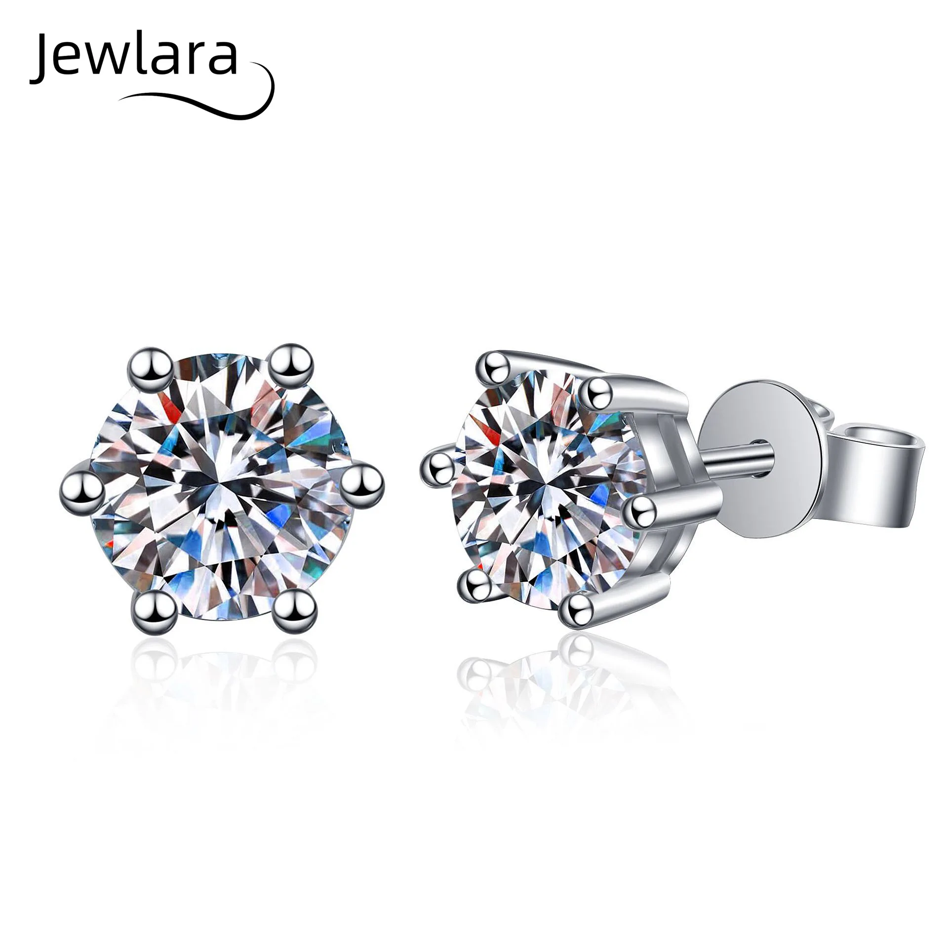 Jewlara Moissanite Classic Six-Prong Earrings for Women, 925 Sterling Silver Gold Plated, Hot-Selling Fashion Jewelry
