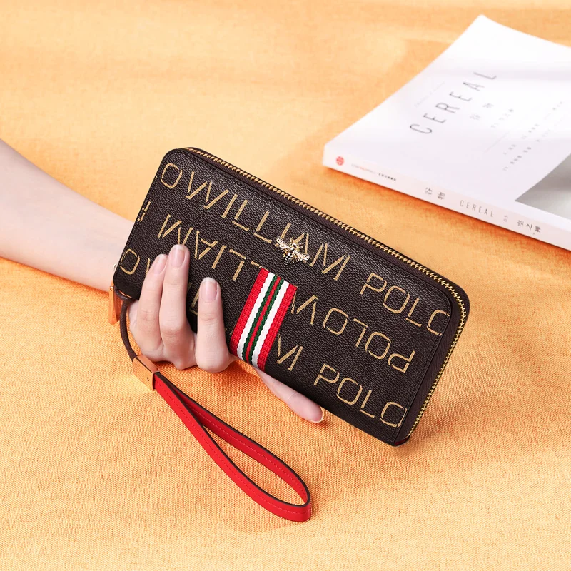 Card Bag Women's Fashion Print Ultra-Thin purse Women's long cowhide All-in-one Card Bag Red - Anti-theft brush