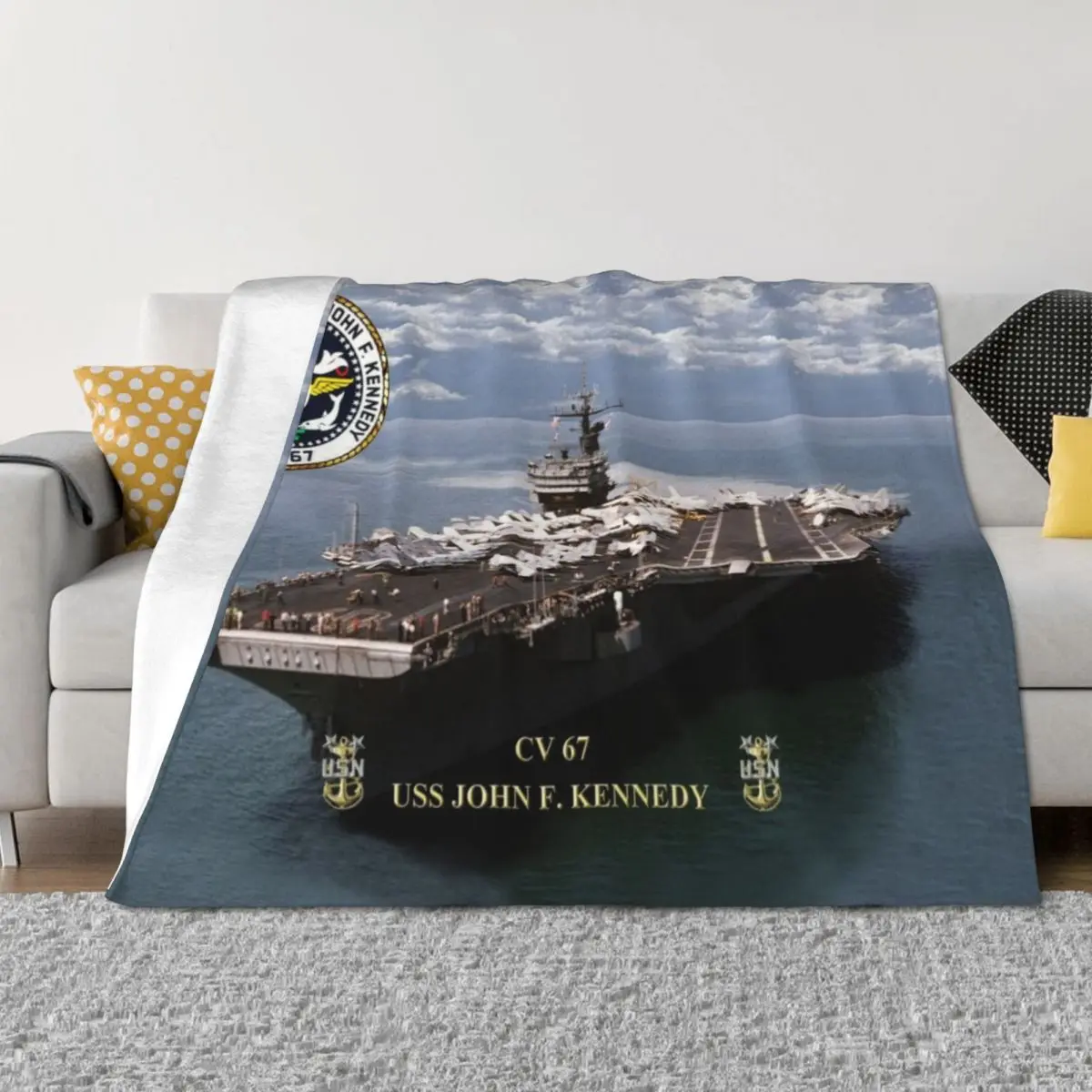 

CV-67 USS John F. Kennedy Throw Blanket Moving funny gift Flannels Travel Blankets
