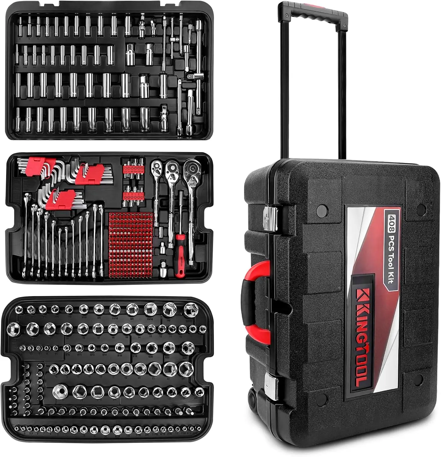 KingTool Mechanic Tool Set - Socket Set with Heavy Duty Tool Box Storage Case for Home, Automotive, Bike Projects