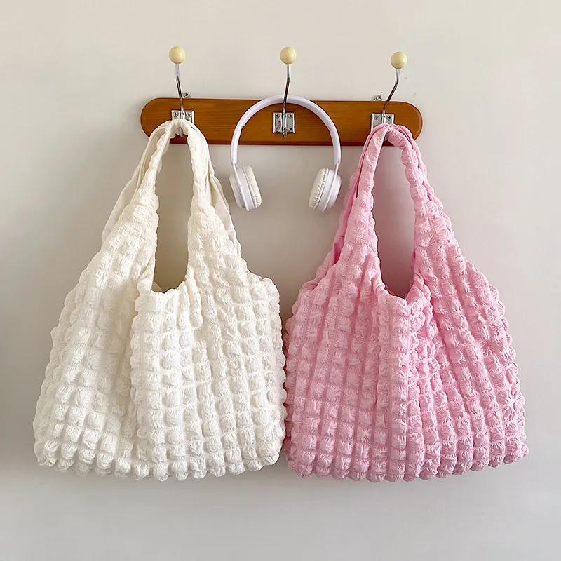 New Large Capacity Women\'s Bag Quilted Puff Bubble Women Hobo Bag Korean Trend Pleated Handbag Outdoors Travel Shoulder Purse