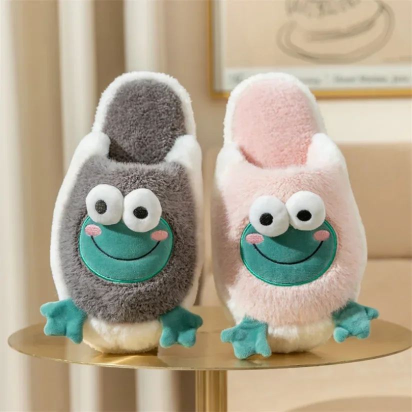 Womens House Slipper Female Frog Bear Winter Warm Kawaii Cartoon Plush Contton Indoor Non Slip Funny Cute Fuzzy Home Floor Shoes