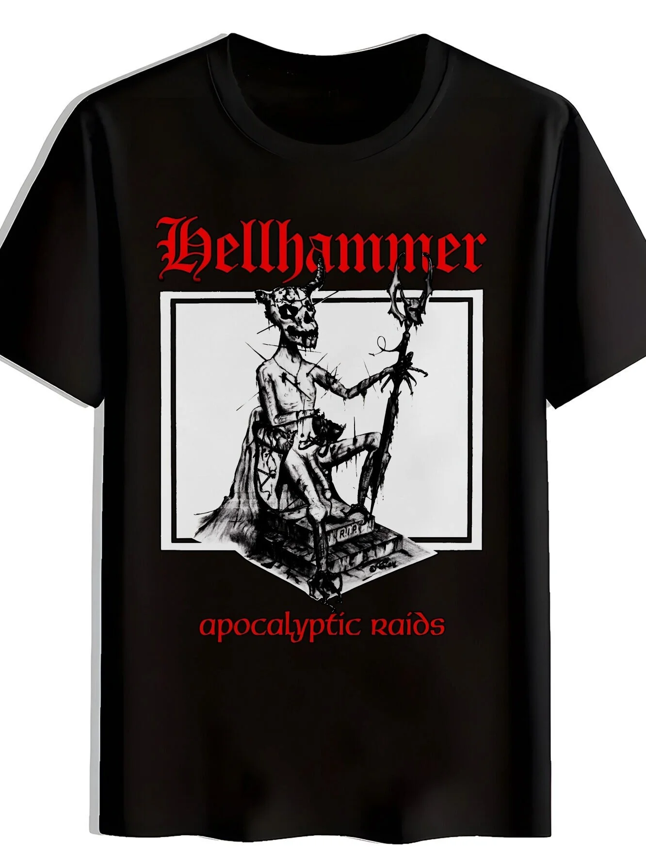 

Men s Graphic Rock Band T-Shirt - Black Casual Summer Polyester Tee with HELLHAMMER Print Short Sleeve Crew Neck