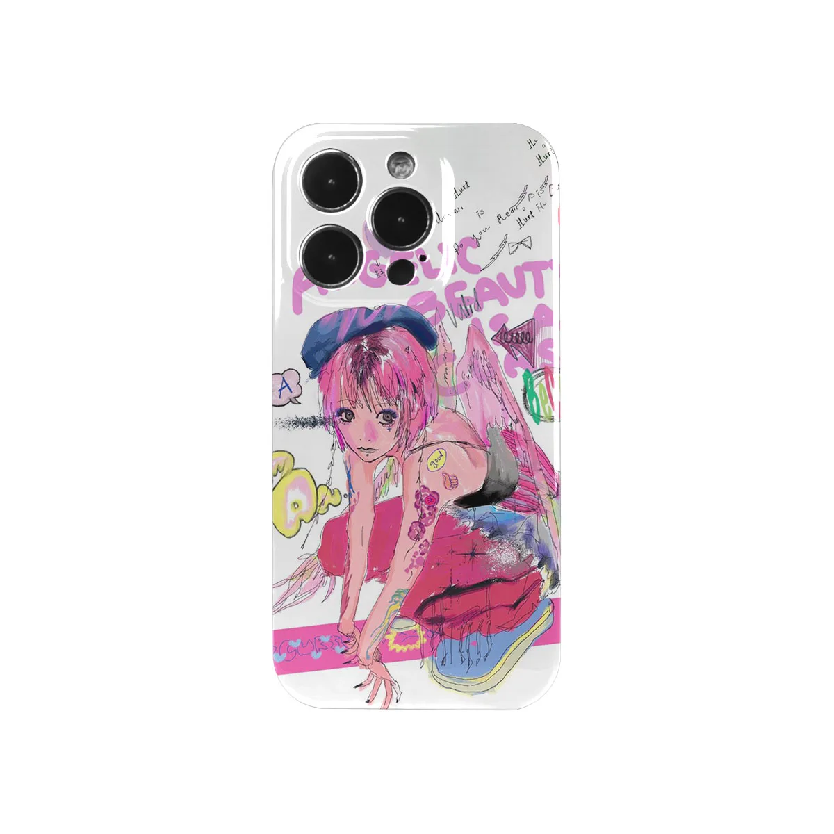 Coque iPhone Art Phone Case Graffiti Y2K Girl Angel Pink for iPhone 16 15 14 13 12 11 Pro Max Plus IMD 2 in 1