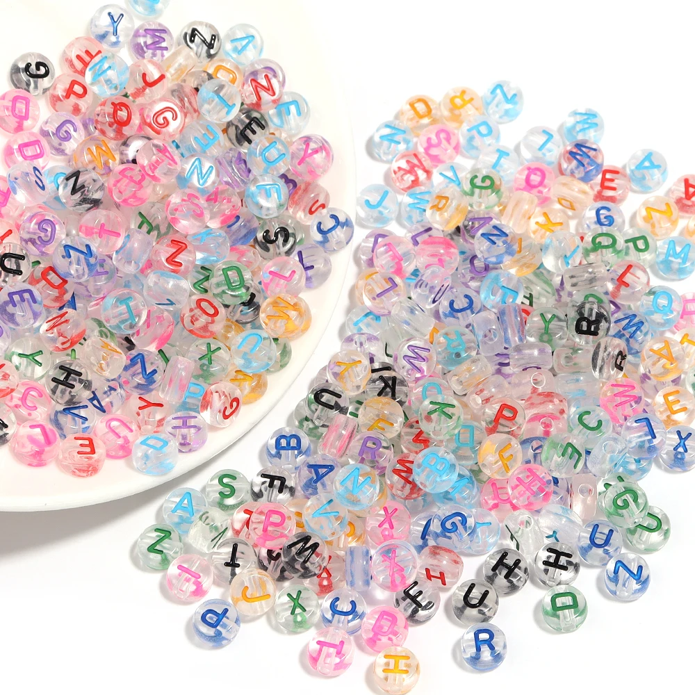 100 قطعة 7 مللي متر الاكريليك رسالة الخرز الملونة شفافة شقة مستديرة الأبجدية الخرز لصنع المجوهرات سوار ذاتي الصنع قلادة لوازم