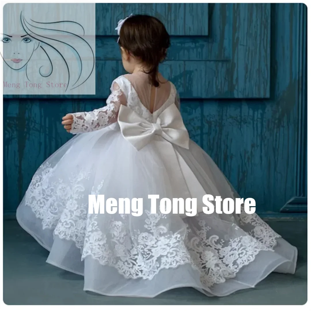 

Свадебные аппликации, белые платья с цветочным узором для девочек длиной до пола, платье для выпускного вечера для маленьких девочек для фотосессии, платье принцессы для первого причастия