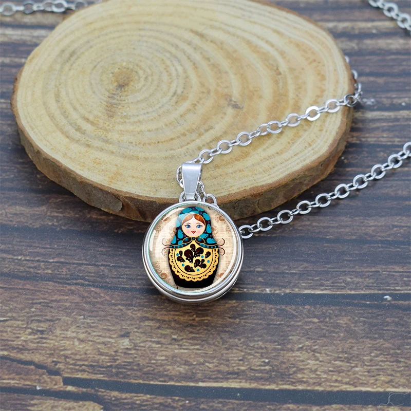 Russian Doll Necklaces Glass Ripple Necklaces Silver Plated Chains Fashionable Versatile ExquisiteJewelry Travel Souvenirs Gifts