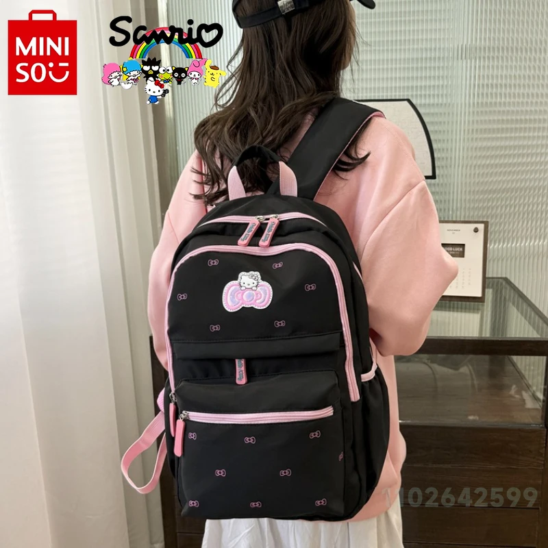 Miniso Hello Kitty New Women\'s Backpack Fashionable High Quality Girl Backpack Lightweight and Large Capacity Student Backpack