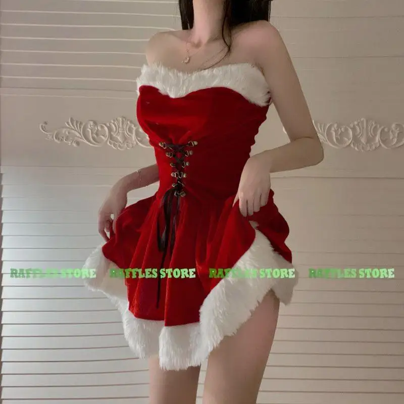 

New Year Christmas Xmas Women Sexy Santa Dress Claus Cosplay Costume Cap Winter Bunny Girl Cloak Outfits 2024 Red Outlook