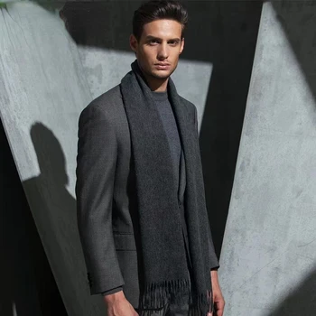 High Quality 100% Wool Scarf Men Women Solid Color Tassel Autumn Winter Business Versatile Classic Warm Soft Muffler Couples