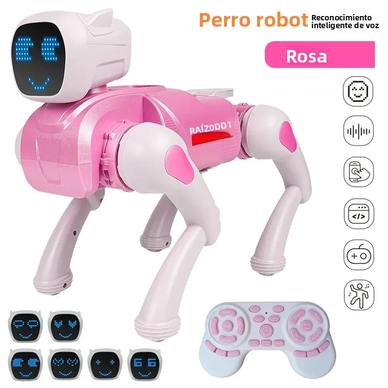 Perro Robot Inteligente con IA, Control por Voz con Activación por Voz, Acciones Programables, Más de 30 Movimientos, Expresiones LED, Batería de 60 Minutos para Niños