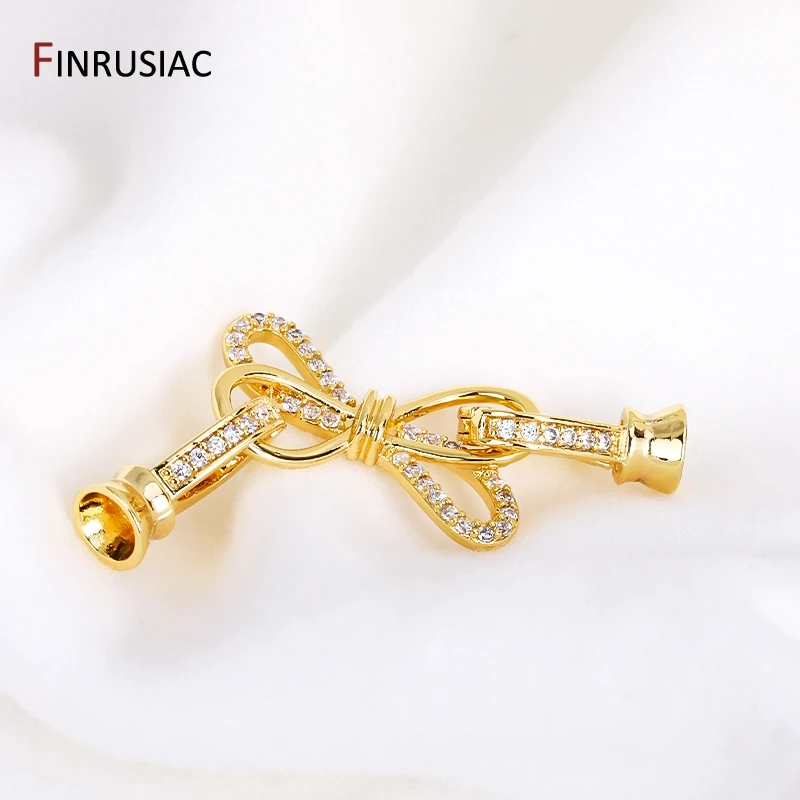 18K Gold Plated Brass Inlaid Zircon Pearl Clasps High Quality DIY Nacklace Connectors For Jewelry Making Supplies Wholesale