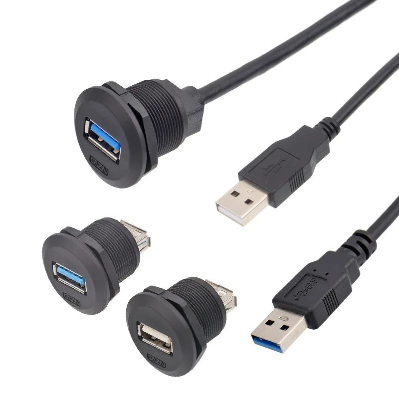 IP67 Waterproof Threaded Type EP Panel Board Female to Male Front Mounted USB 2.0/3.0 Socket Adapter Circular Aviation Connector