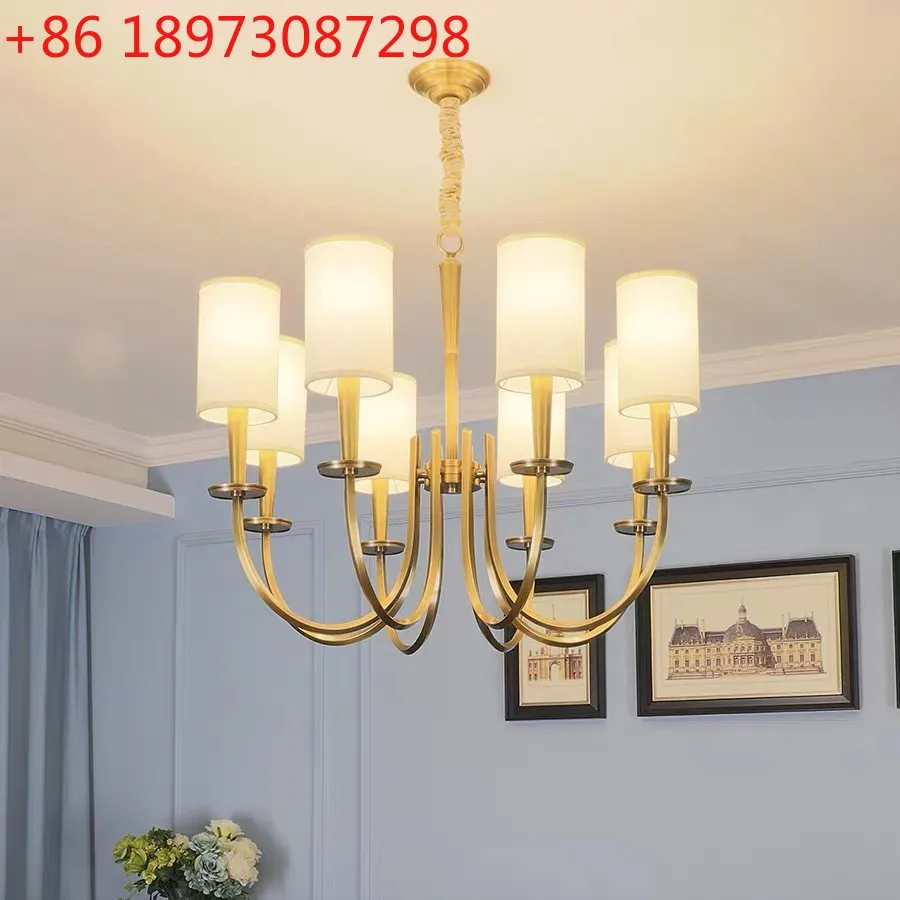 

Полностью медная американская люстра, простая современная скандинавская креативная тканевая люстра для столовой, спальни