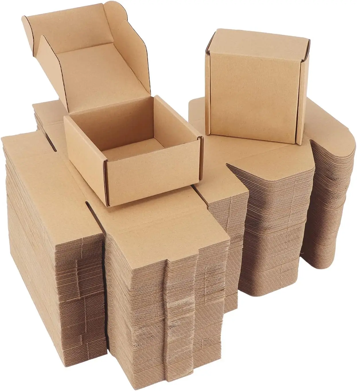 

8x8x4cm Shipping Boxes 100 Pack, Brown Cardboard Gift Boxes with Lids for Wrapping Giving Women Men Presents, Small Corrugated