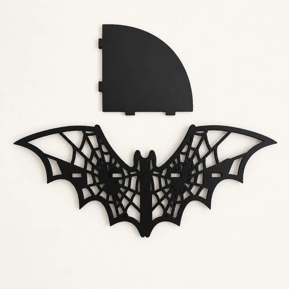 Wooden Bat Corner Shelf Black Wall Mounted Floating Storage Shelf Creative Shape Hollow Pattern Wall Display Shelf Home Decor