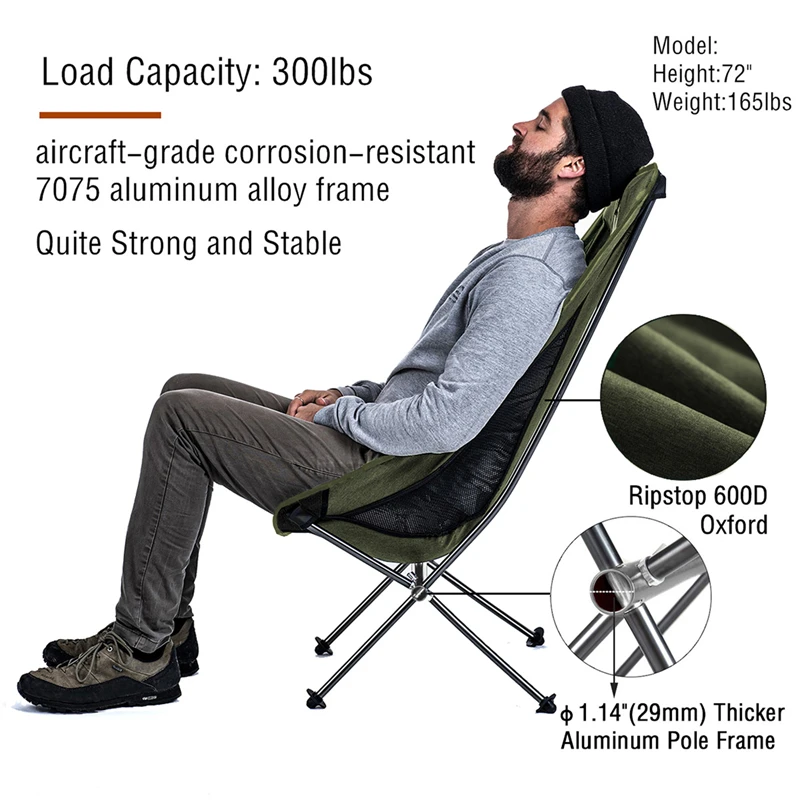 

Naturehike Camping Folding Chair for Fishing Hiking Tourist YL06 Aluminum Alloy Moon Chair Lightweight Portable High Back Seat