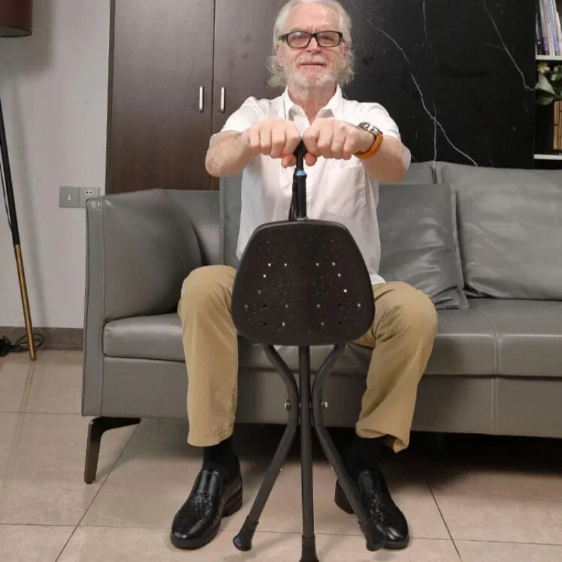 Walking Cane Four Leg Support Stick Adjustable Height Anti Slip Base with LED Light Mobility Aid for Elderly