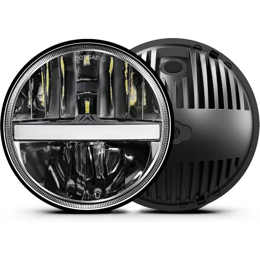 

7Inch LED Headlights with Amber Turn Signal and White DRL DOT Approved for High and Low Beam Ideal for OffRoad Driving Compatib