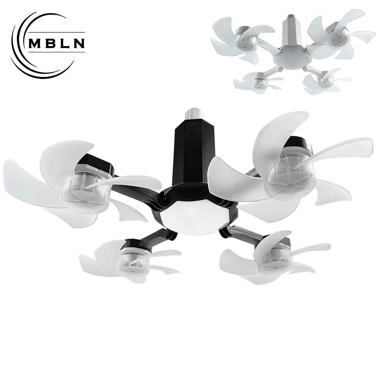 

Потолочный вентилятор с 4 головками и светодиодной лампой, основание E26/E27, 3-скоростной вентилятор, регулируемая цветовая температура 3000–6500 К, 1200 лм